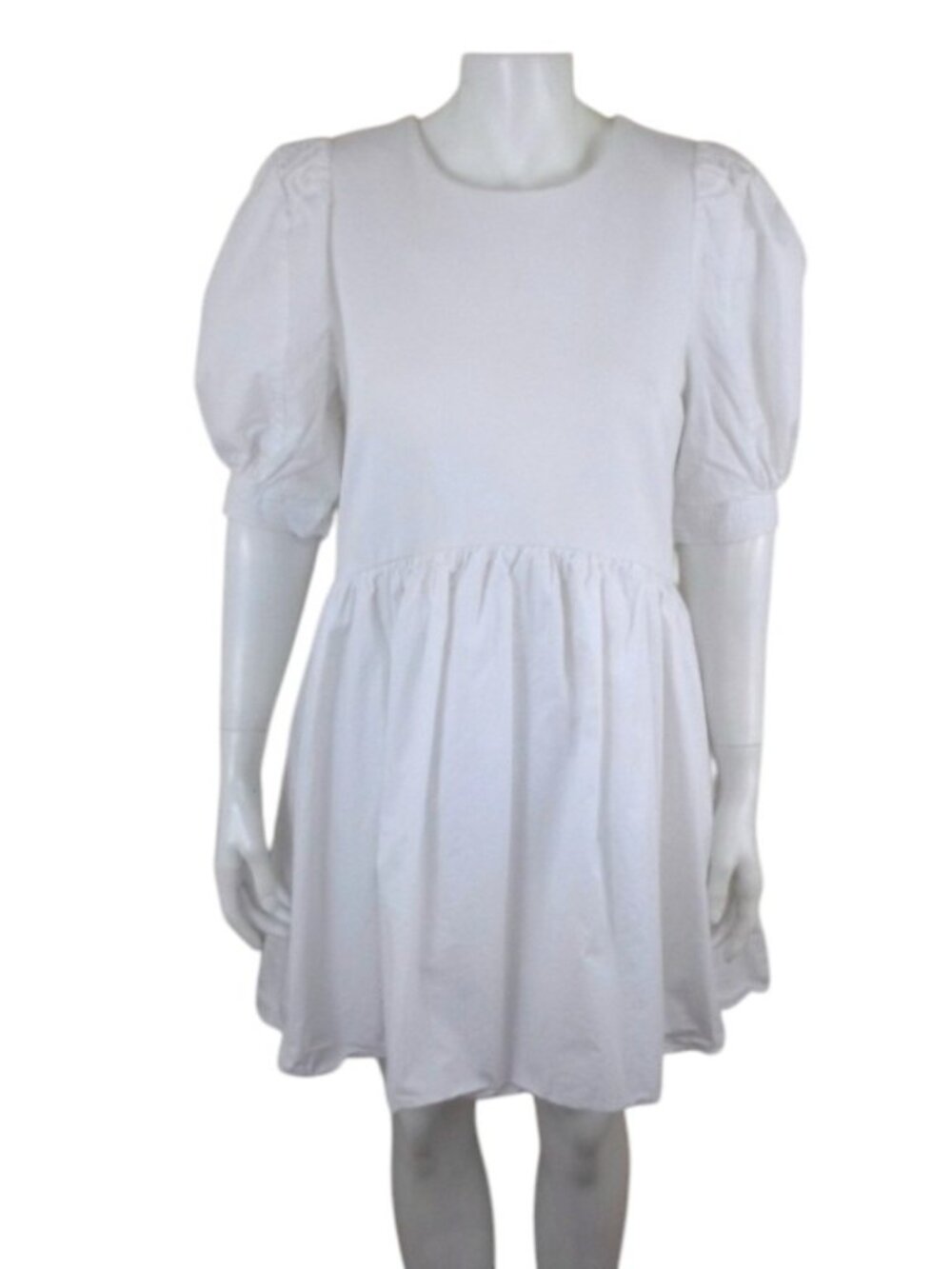 English Factory White Knit Combo Puff Sleeve High Low Hem Dress